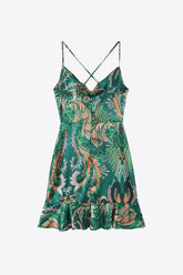 Robe imprimée à col bénitier et ourlet à volants